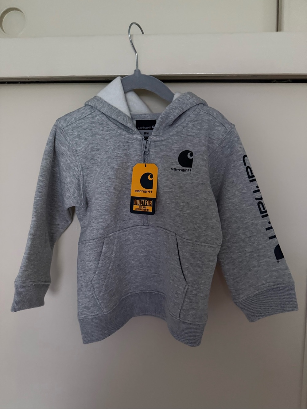 Carhartt Kids Light Grey Logo Half-Zip Hoodie